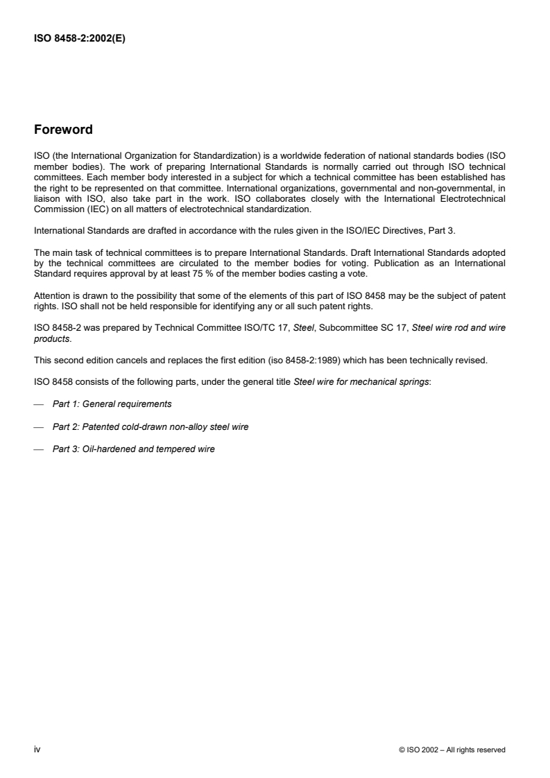 ISO 8458-2:2002 ISO 8458-2:2002 - Steel wire for mechanical springs — Part 2: Patented cold-drawn non-alloy steel wire/15/2002 - Page 4 preview