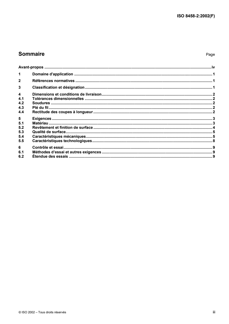 ISO 8458-2:2002 ISO 8458-2:2002 - Fils en acier pour ressorts mécaniques — Partie 2: Fils en acier non allié, patentés, tréfilés à froid/15/2002 - Page 3 preview