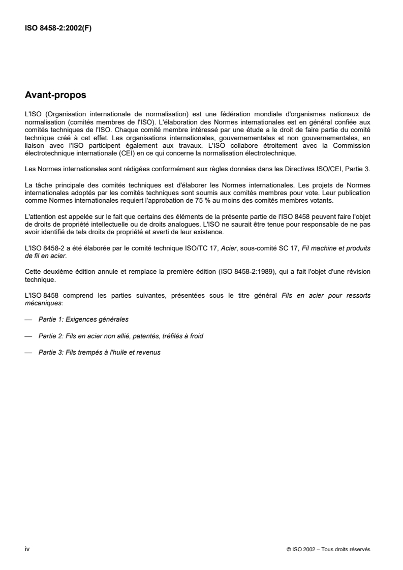 ISO 8458-2:2002 ISO 8458-2:2002 - Fils en acier pour ressorts mécaniques — Partie 2: Fils en acier non allié, patentés, tréfilés à froid/15/2002 - Page 4 preview