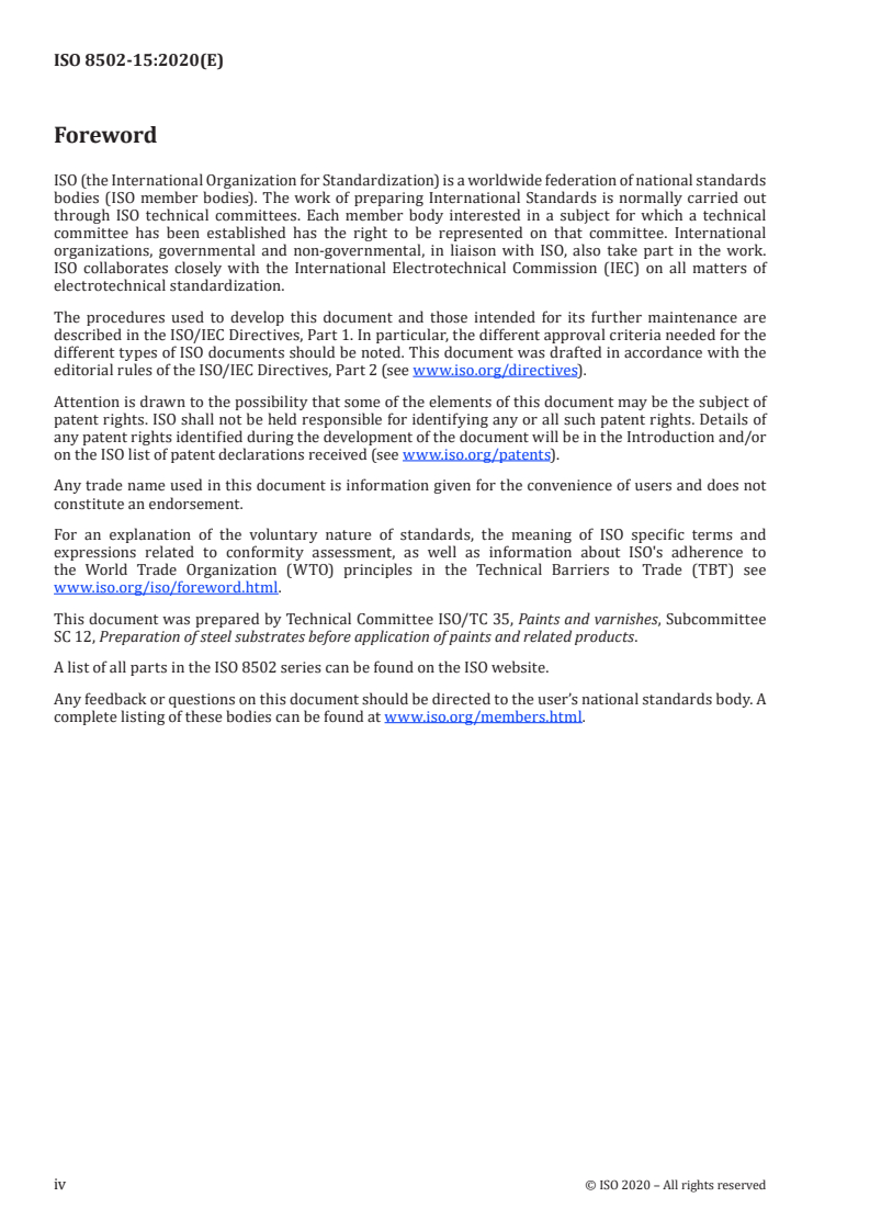 ISO 8502-15:2020 ISO 8502-15:2020 - Preparation of steel substrates before application of paints and related products — Tests for the assessment of surface cleanliness — Part 15: Extraction of soluble contaminants for analysis by acid extraction/10/2020 - Page 4 preview