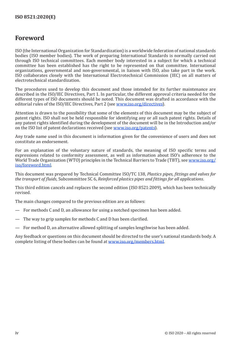 ISO 8521:2020 ISO 8521:2020 - Glass-reinforced thermosetting plastic (GRP) pipes — Test methods for the determination of the initial circumferential tensile wall strength/9/2020 - Page 4 preview