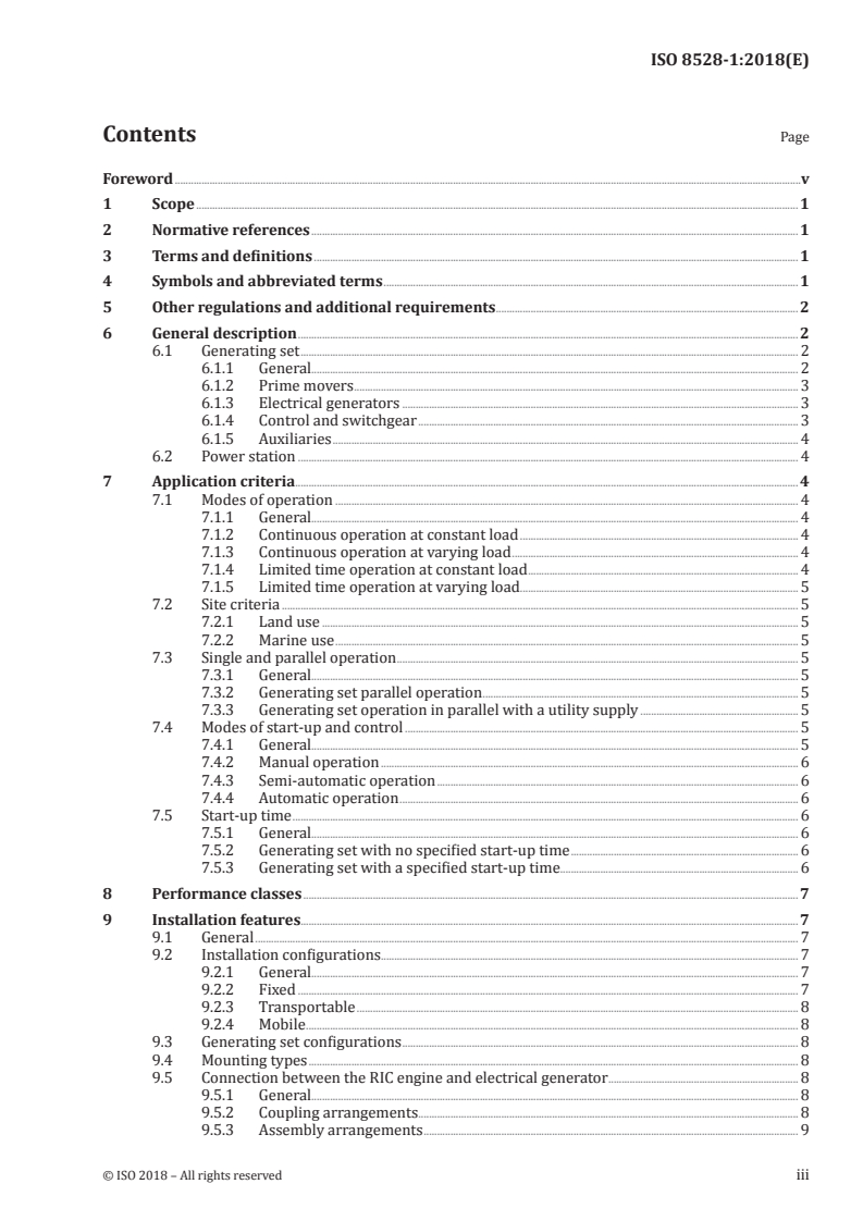 ISO 8528-1:2018 ISO 8528-1:2018 - Reciprocating internal combustion engine driven alternating current generating sets — Part 1: Application, ratings and performance/2/2018 - Page 3 preview