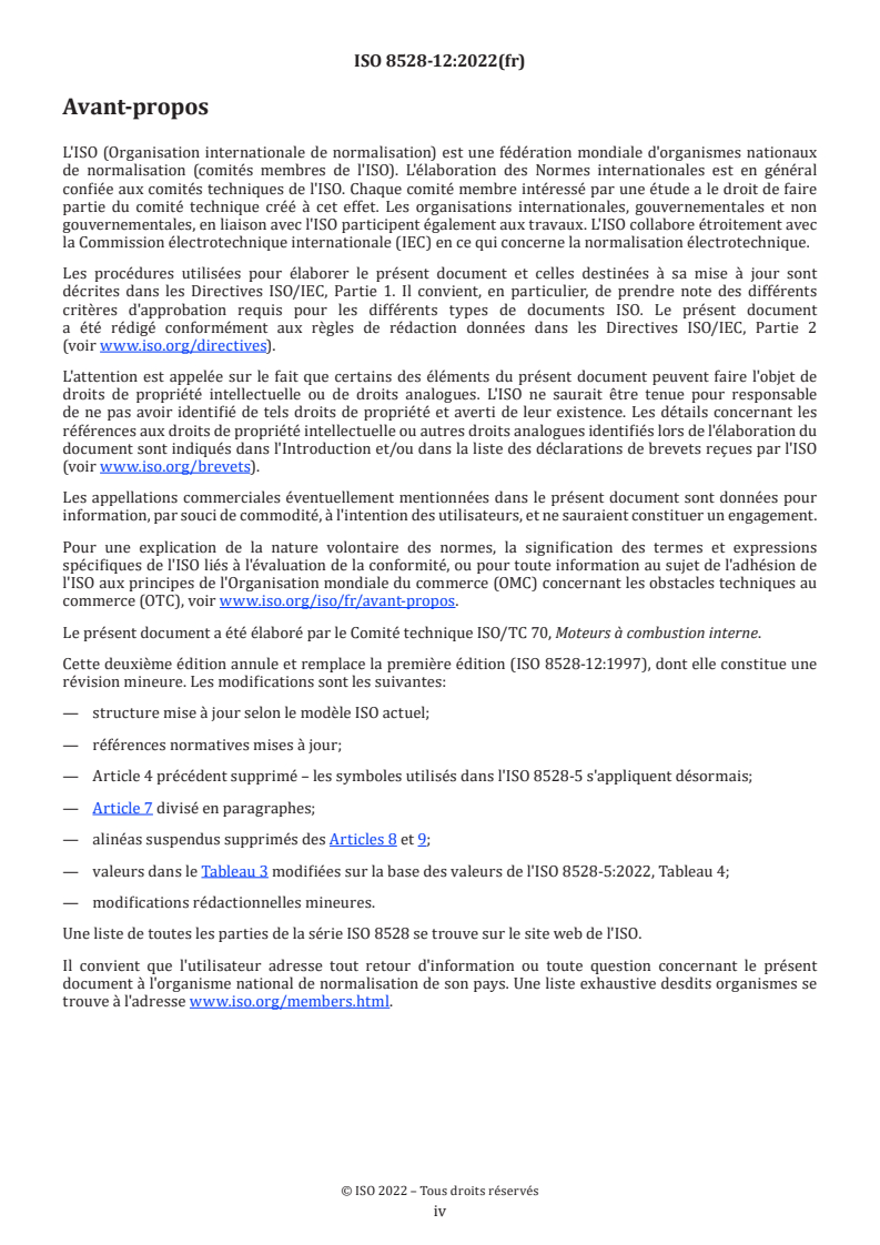 ISO 8528-12:2022 ISO 8528-12:2022 - Groupes électrogènes à courant alternatif entraînés par moteurs alternatifs à combustion interne — Partie 12: Alimentation électrique de secours de services de sécurité
Released:6/6/2024 - Page 4 preview