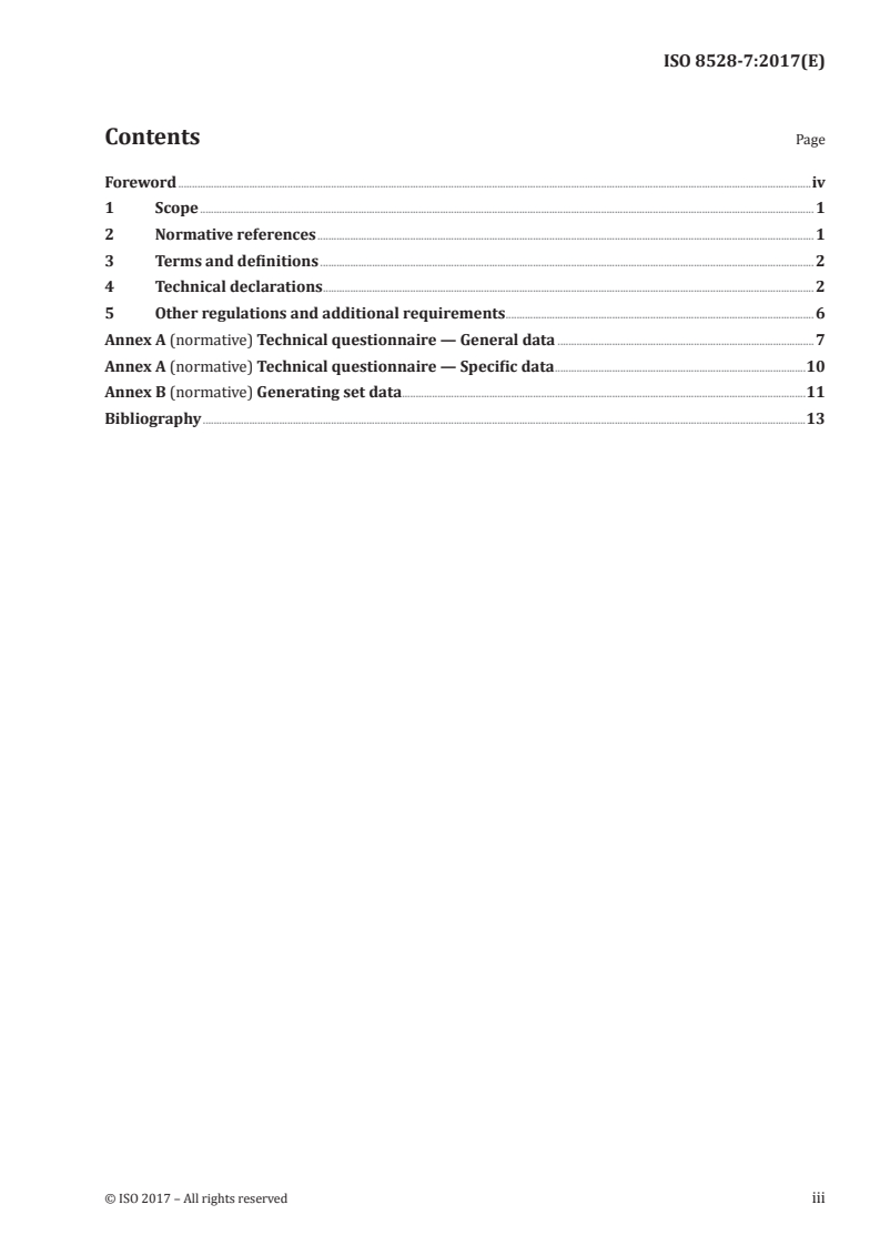 ISO 8528-7:2017 ISO 8528-7:2017 - Reciprocating internal combustion engine driven alternating current generating sets — Part 7: Technical declarations for specification and design/21/2017 - Page 3 preview