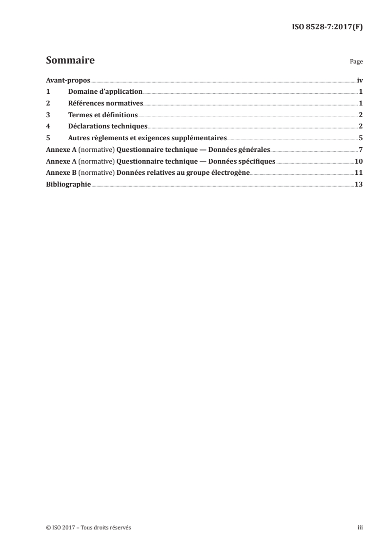 ISO 8528-7:2017 ISO 8528-7:2017 - Groupes électrogènes à courant alternatif entraînés par moteurs alternatifs à combustion interne — Partie 7: Déclarations techniques pour la spécification et la conception/21/2017 - Page 3 preview