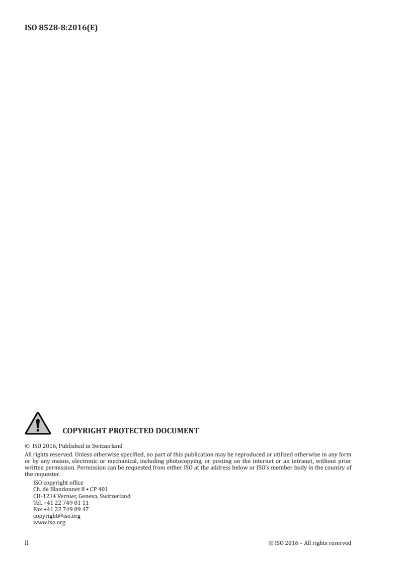 ISO 8528-8:2016 ISO 8528-8:2016 - Reciprocating internal combustion engine driven alternating current generating sets — Part 8: Requirements and tests for low-power generating sets/12/2016 - Page 2 preview
