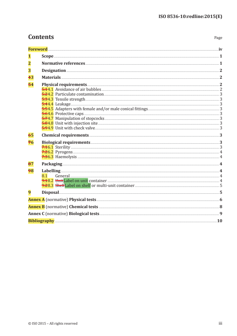 ISO 8536-10:2015 REDLINE ISO 8536-10:2015 - Infusion equipment for medical use — Part 10: Accessories for fluid lines for single use with pressure infusion equipment/10/2015 - Page 3 preview