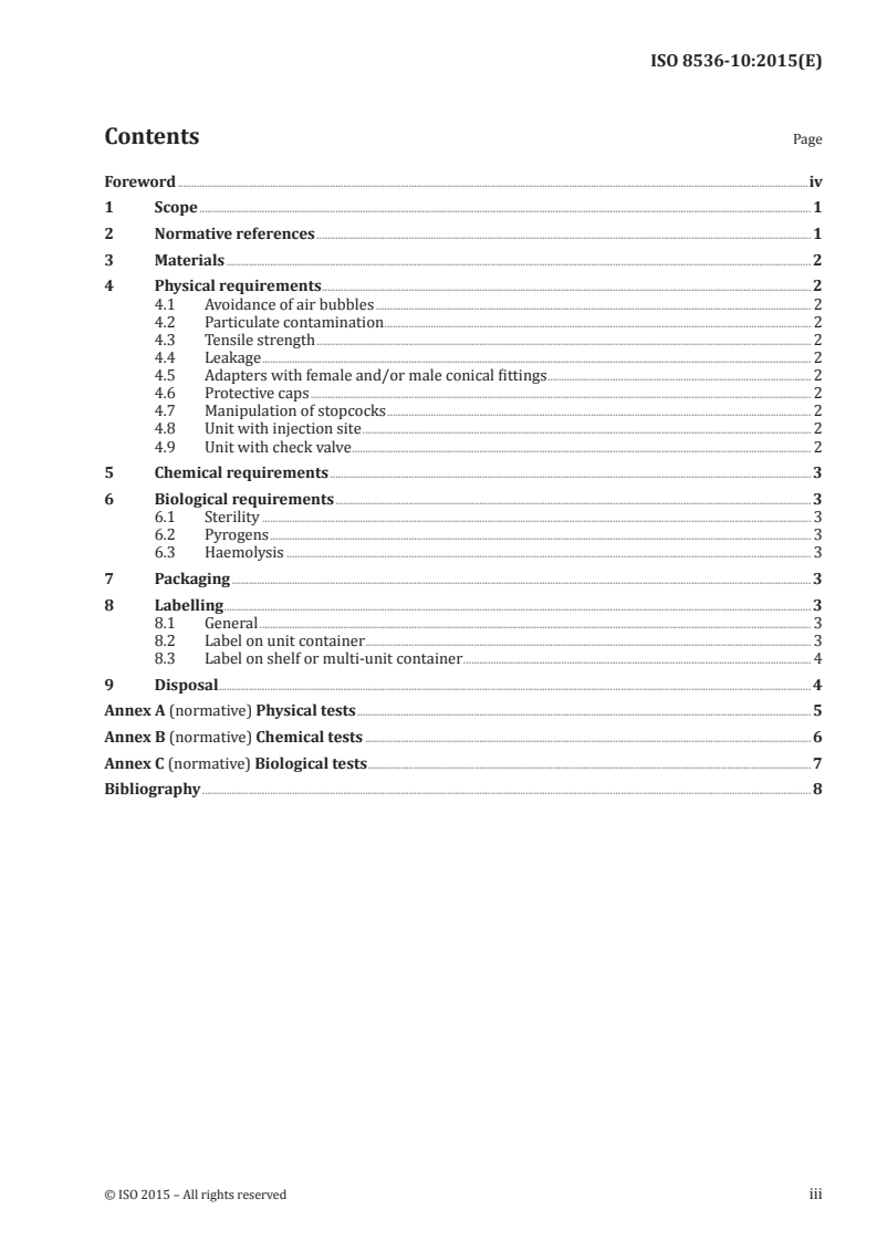 ISO 8536-10:2015 ISO 8536-10:2015 - Infusion equipment for medical use — Part 10: Accessories for fluid lines for single use with pressure infusion equipment/10/2015 - Page 3 preview
