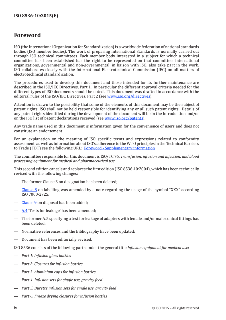 ISO 8536-10:2015 ISO 8536-10:2015 - Infusion equipment for medical use — Part 10: Accessories for fluid lines for single use with pressure infusion equipment/10/2015 - Page 4 preview