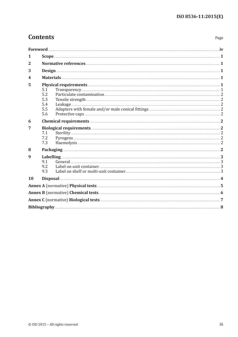ISO 8536-11:2015 ISO 8536-11:2015 - Infusion equipment for medical use — Part 11: Infusion filters for single use with pressure infusion equipment/10/2015 - Page 3 preview