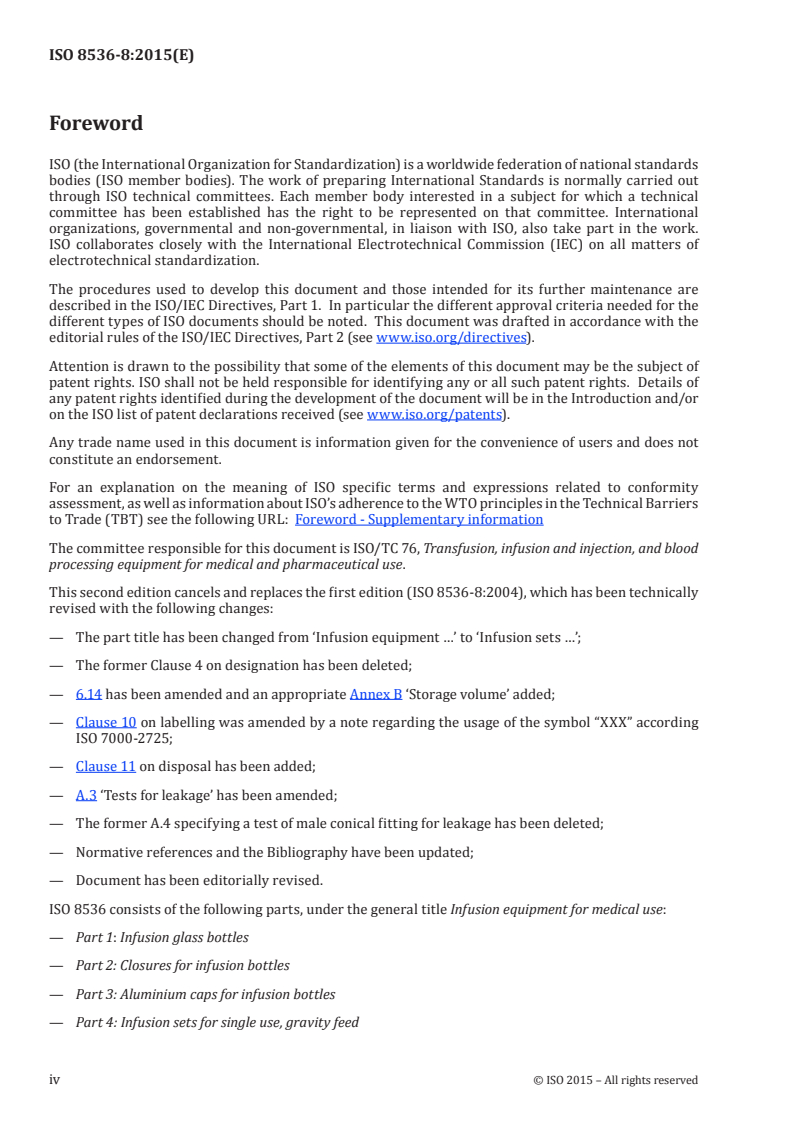 ISO 8536-8:2015 ISO 8536-8:2015 - Infusion equipment for medical use — Part 8: Infusion sets for single use with pressure infusion apparatus/10/2015 - Page 4 preview