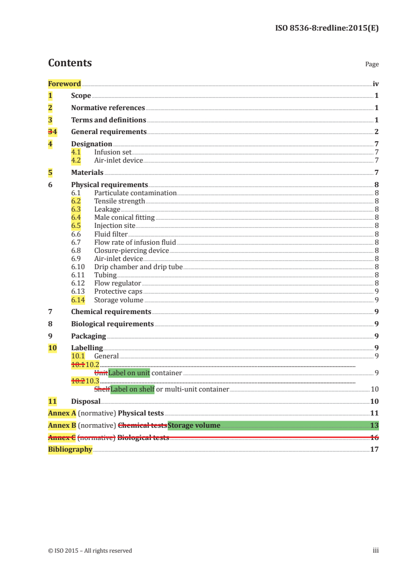 ISO 8536-8:2015 REDLINE ISO 8536-8:2015 - Infusion equipment for medical use — Part 8: Infusion sets for single use with pressure infusion apparatus/10/2015 - Page 3 preview