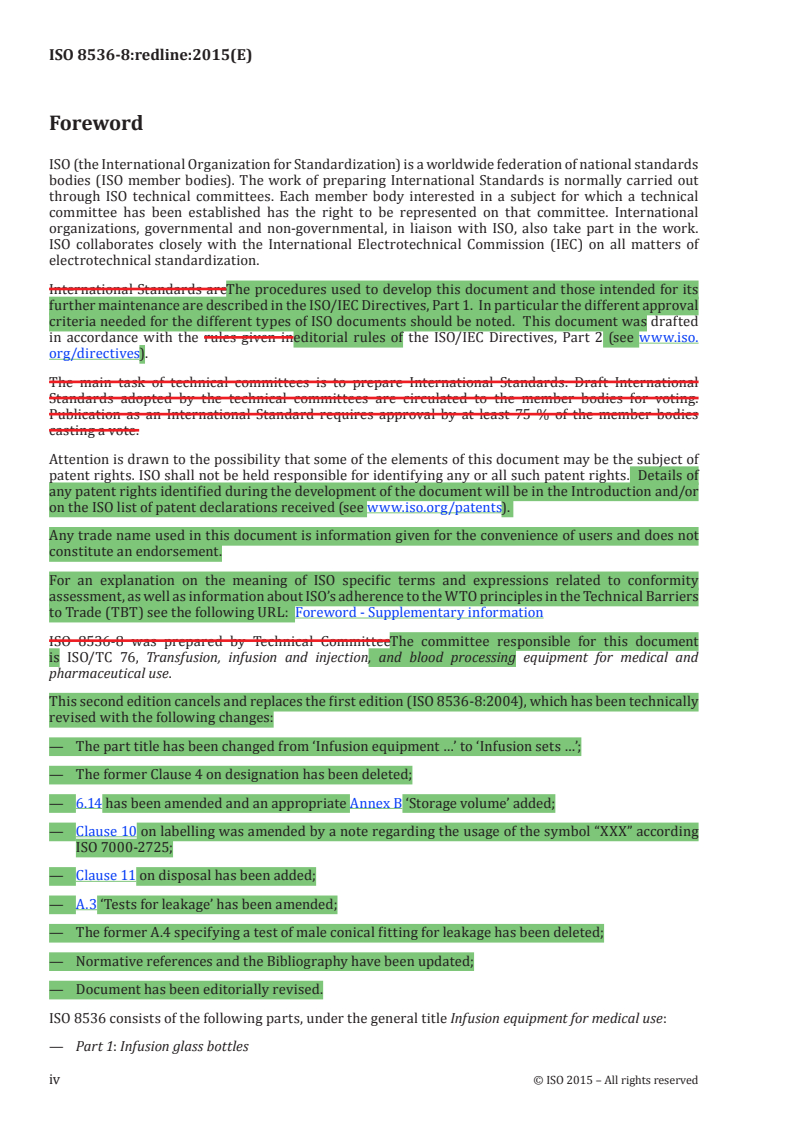 ISO 8536-8:2015 REDLINE ISO 8536-8:2015 - Infusion equipment for medical use — Part 8: Infusion sets for single use with pressure infusion apparatus/10/2015 - Page 4 preview