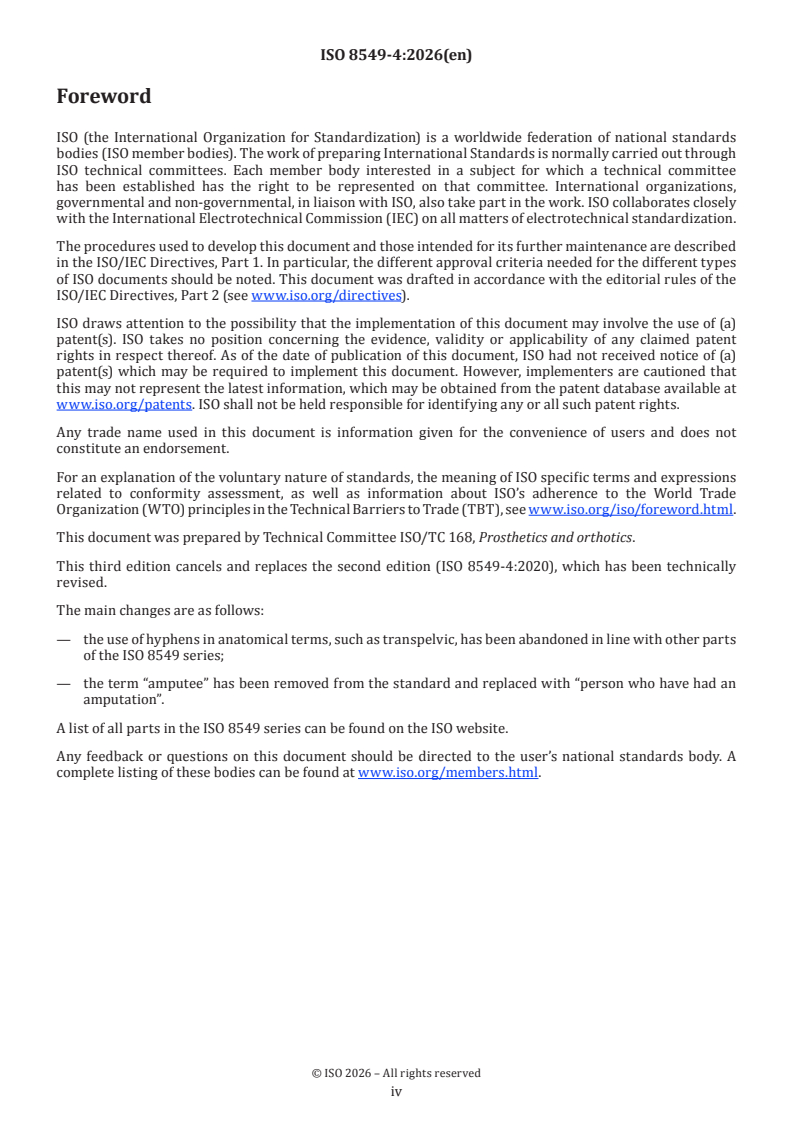 ISO 8549-4:2026 ISO 8549-4:2026 - Prosthetics and orthotics — Vocabulary — Part 4: Terms relating to limb amputation - Page 4 preview