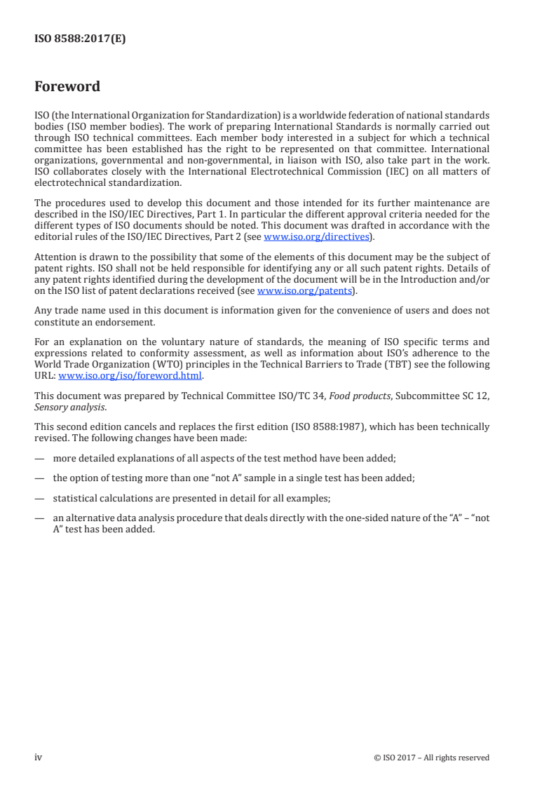 SIST ISO 8588:2018 ISO 8588:2017 - Sensory analysis — Methodology — "A" - "not A" test/21/2017 - Page 4 preview