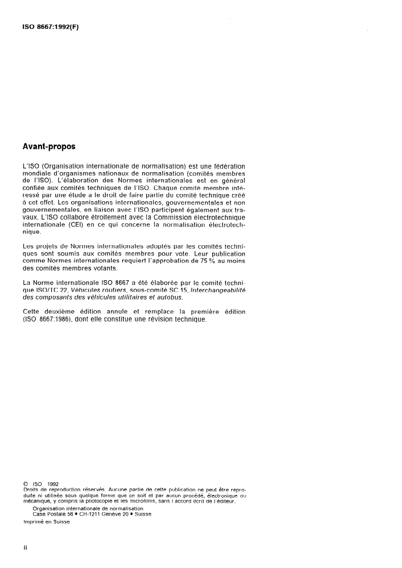 ISO 8667:1992 ISO 8667:1992 - Véhicules utilitaires et autobus — Brides de boîtes de vitesses à dents croisées, type T/8/1992 - Page 2 preview