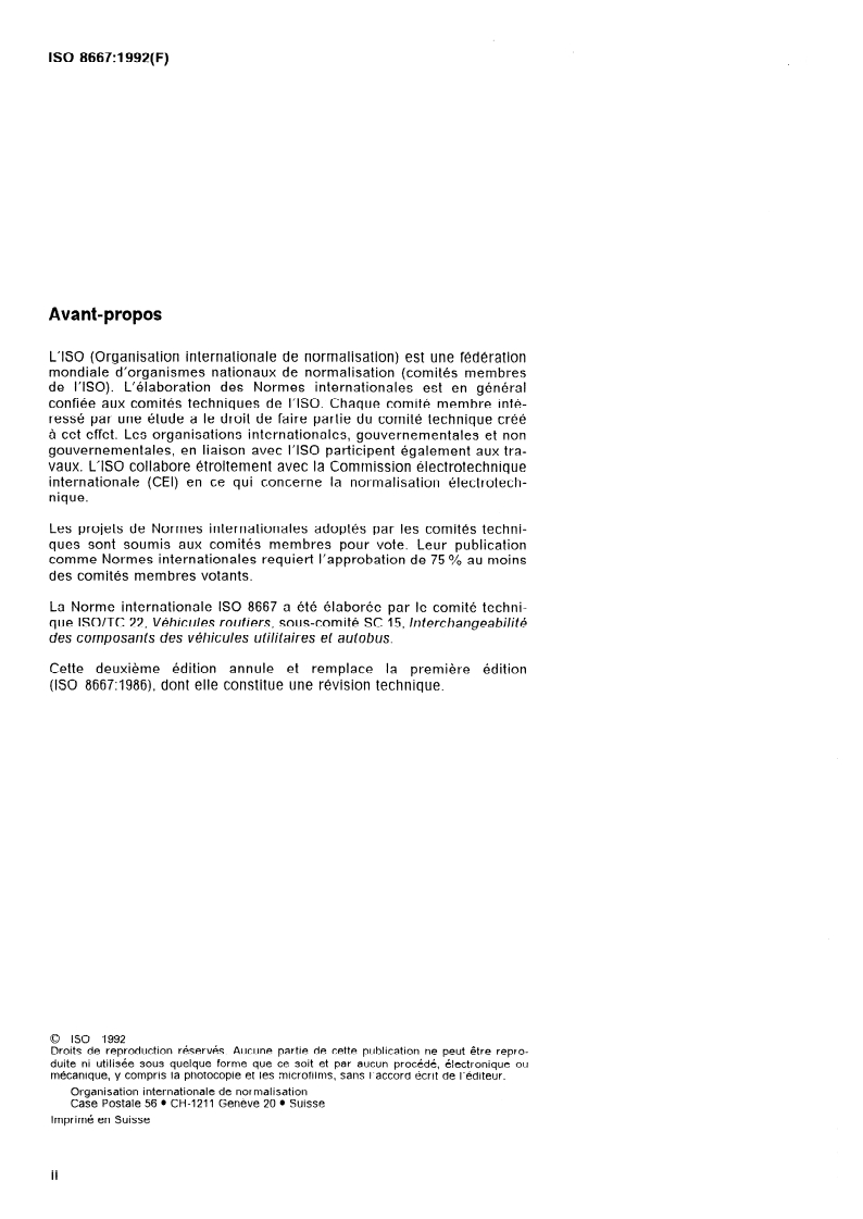 ISO 8667:1992 ISO 8667:1992 - Véhicules utilitaires et autobus — Brides de boîtes de vitesses à dents croisées, type T/8/1992 - Page 2 preview