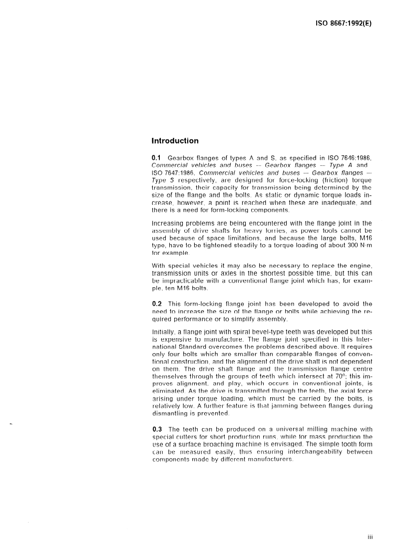 ISO 8667:1992 ISO 8667:1992 - Commercial vehicles and buses — Cross-tooth gearbox flanges, type T/8/1992 - Page 3 preview