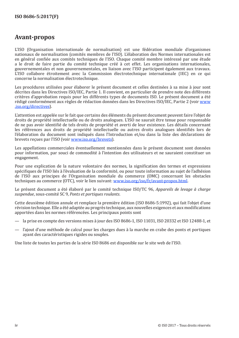 ISO 8686-5:2017 ISO 8686-5:2017 - Appareils de levage à charge suspendue — Principes de calcul des charges et des combinaisons de charges — Partie 5: Ponts roulants et ponts portiques/12/2017 - Page 4 preview