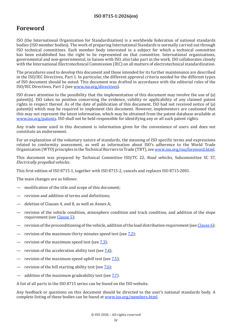 ISO 8715-1:2026 ISO 8715-1:2026 - Electric road vehicles — Road operating characteristics — Part 1: Passenger cars and light duty vehicles - Page 4 preview