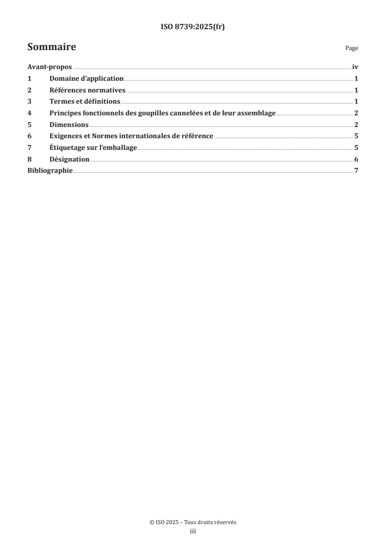 ISO 8739:2025 ISO 8739:2025 - Fixations — Goupilles cannelées constantes, à bout pilote — Cannelures diamant sur toute la longueur
Released:10/6/2025 - Page 3 preview