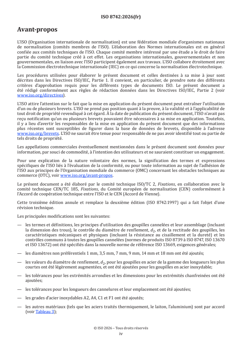 ISO 8742:2026 ISO 8742:2026 - Fixations — Goupilles cannelées — Cannelures centrales sur le tiers de la longueur - Page 4 preview