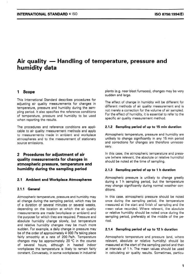 ISO 8756:1994 ISO 8756:1994 - Air quality — Handling of temperature, pressure and humidity data/20/1994 - Page 3 preview