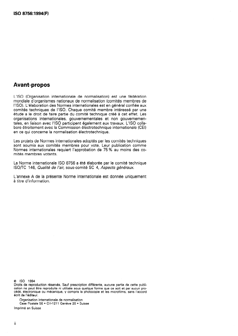ISO 8756:1994 ISO 8756:1994 - Qualité de l'air — Traitement des données de température, de pression et d'humidité/20/1994 - Page 2 preview