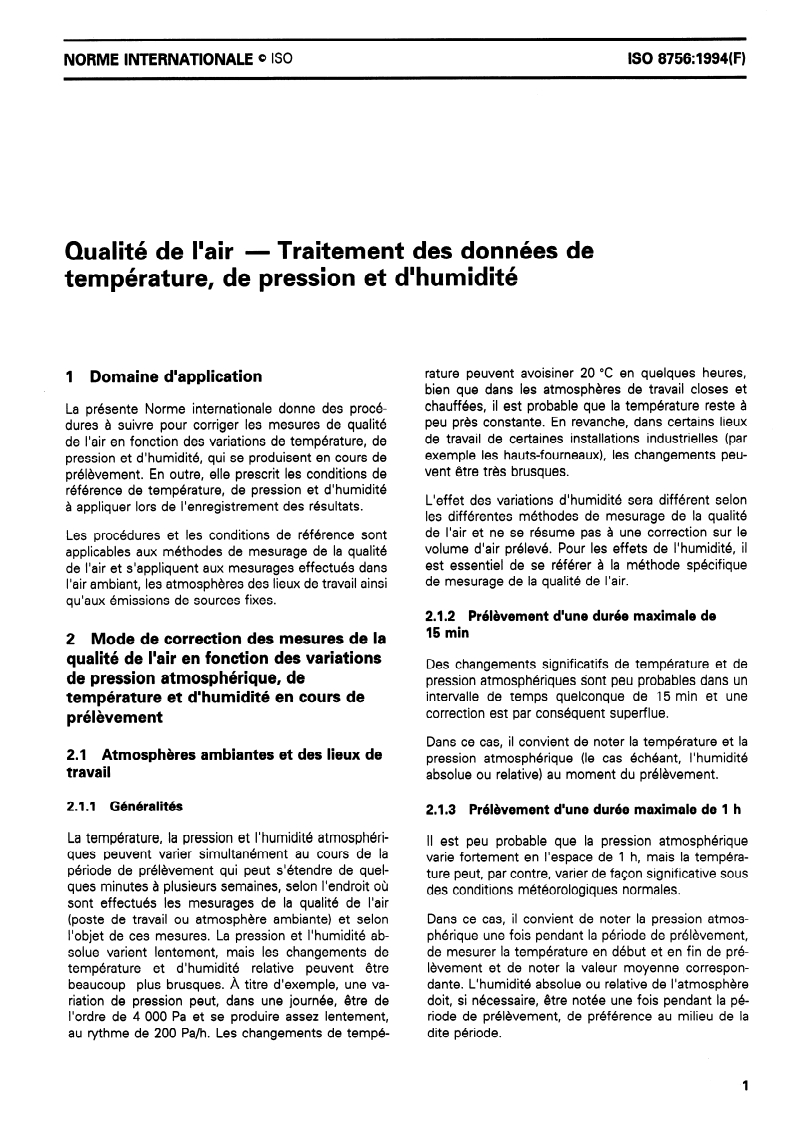 ISO 8756:1994 ISO 8756:1994 - Qualité de l'air — Traitement des données de température, de pression et d'humidité/20/1994 - Page 3 preview