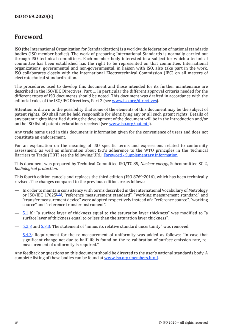 ISO 8769:2020 ISO 8769:2020 - Measurement of radioactivity — Alpha-, beta- and photon emitting radionuclides — Reference measurement standard specifications for the calibration of surface contamination monitors/22/2020 - Page 4 preview