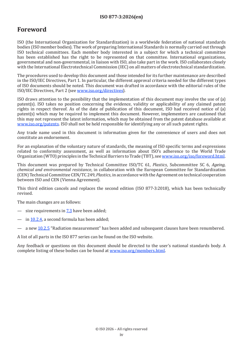 ISO 877-3:2026 ISO 877-3:2026 - Plastics — Methods of exposure to solar radiation — Part 3: Intensified weathering using concentrated solar radiation - Page 4 preview
