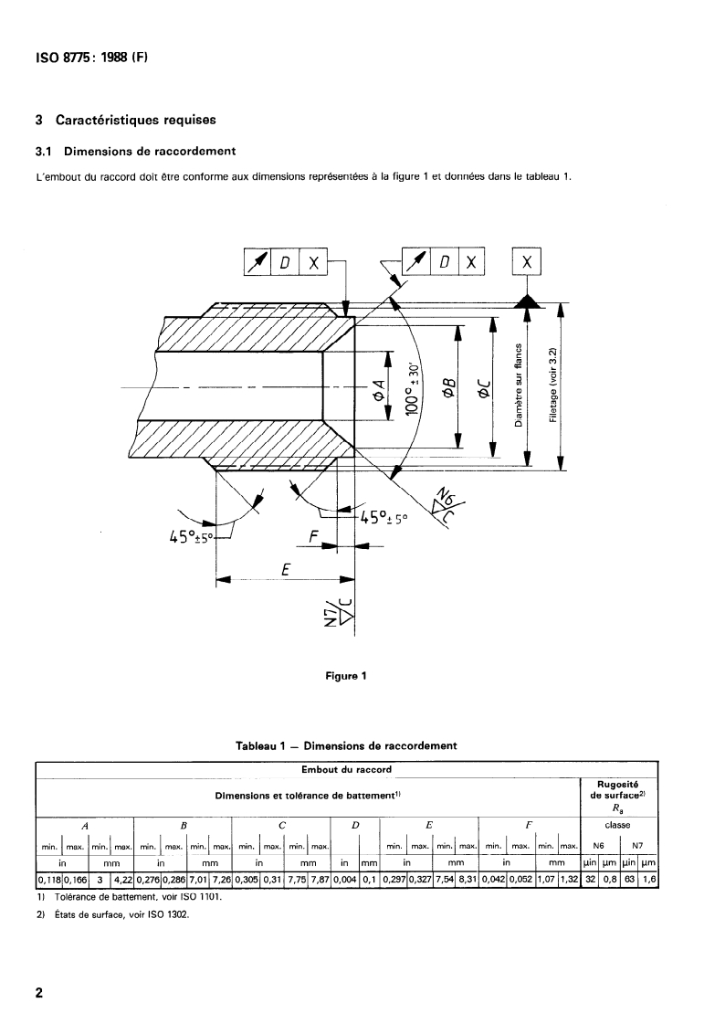 ISO 8775:1988 ISO 8775:1988 - Aéronautique et espace — Raccordement pour l'alimentation en oxygène gazeux dans les systèmes de fluide (nouveau modèle) — Dimensions (Série en inches)/28/1988 - Page 4 preview