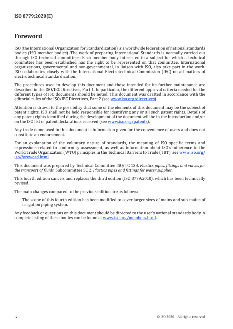 ISO 8779:2020 ISO 8779:2020 - Plastics piping systems — Polyethylene (PE) pipes for irrigation — Specifications/14/2020 - Page 4 preview