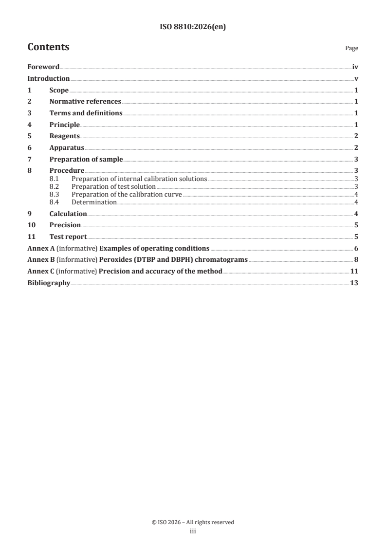 ISO 8810:2026 ISO 8810:2026 - Plastics — Determination of residual peroxide — Gas chromatography method - Page 3 preview