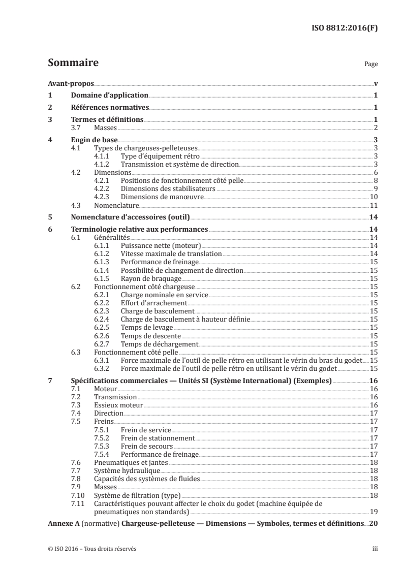 ISO 8812:2016 ISO 8812:2016 - Engins de terrassement — Chargeuses-pelleteuses — Terminologie et spécifications commerciales/4/2016 - Page 3 preview