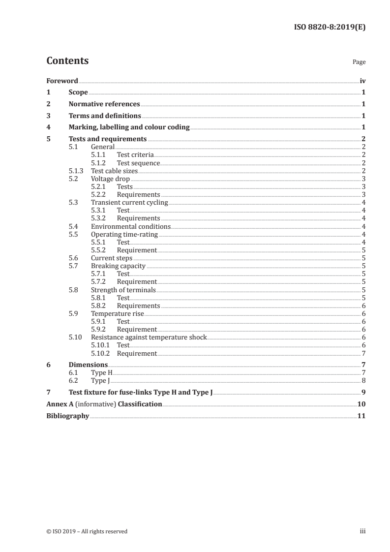 ISO 8820-8:2019 ISO 8820-8:2019 - Road vehicles — Fuse-links — Part 8: Fuse-links with bolt-in contacts (Type H and J) with rated voltage of 450 V/10/2019 - Page 3 preview
