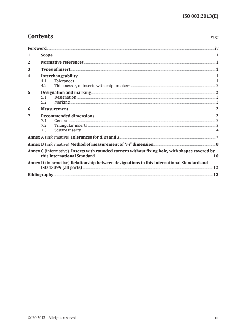 ISO 883:2013 ISO 883:2013 - Indexable hardmetal (carbide) inserts with rounded corners, without fixing hole — Dimensions/19/2013 - Page 3 preview