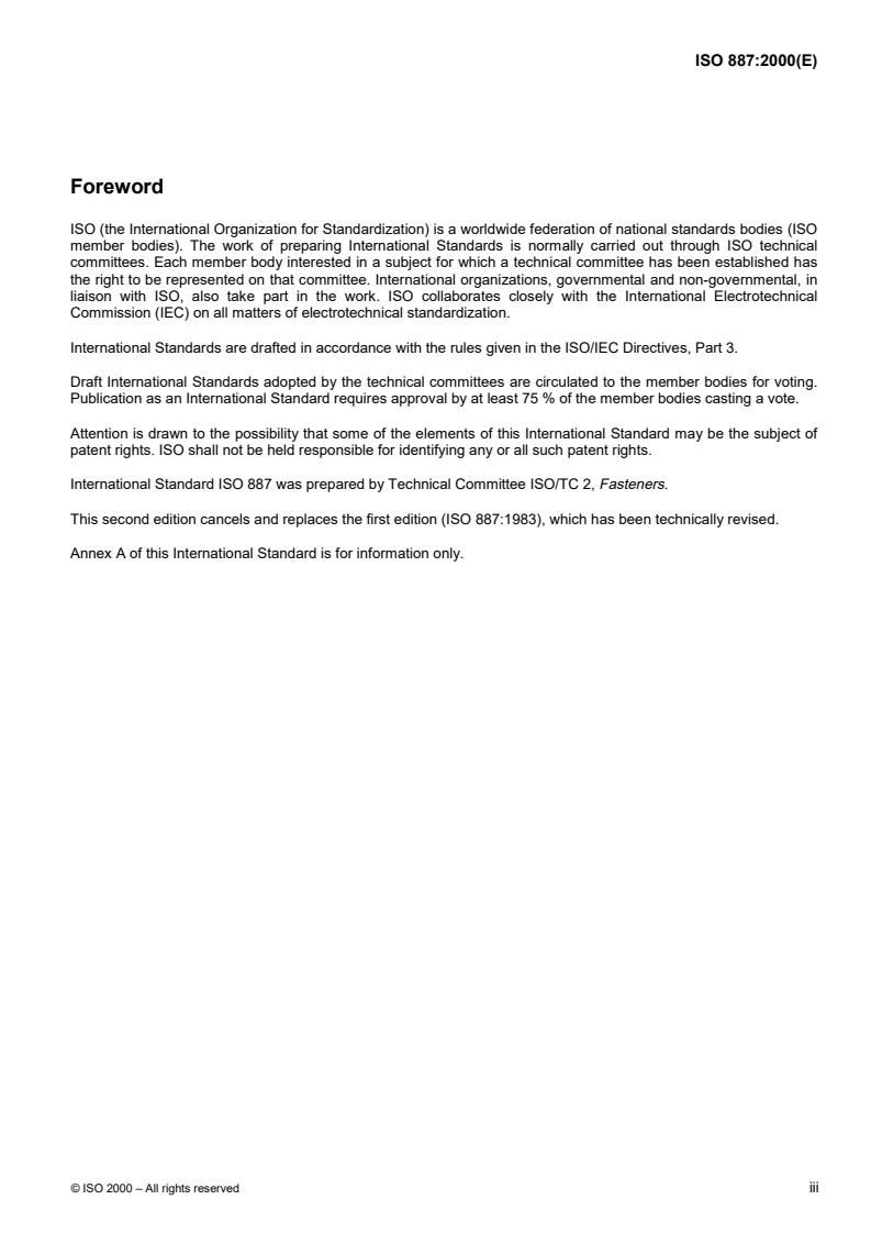 ISO 887:2000 ISO 887:2000 - Plain washers for metric bolts, screws and nuts for general purposes — General plan/8/2000 - Page 3 preview