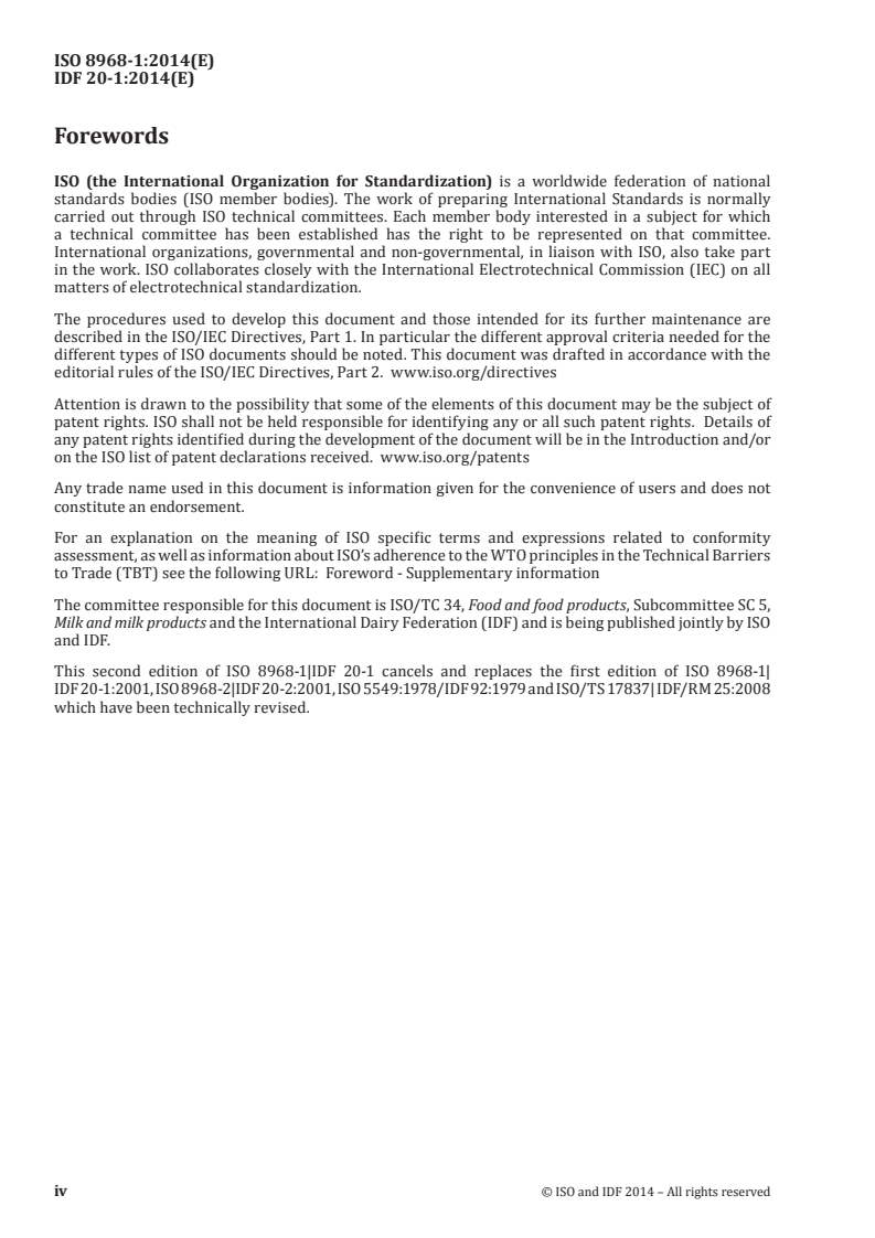 ISO 8968-1:2014 ISO 8968-1:2014 - Milk and milk products — Determination of nitrogen content — Part 1: Kjeldahl principle and crude protein calculation/3/2014 - Page 4 preview
