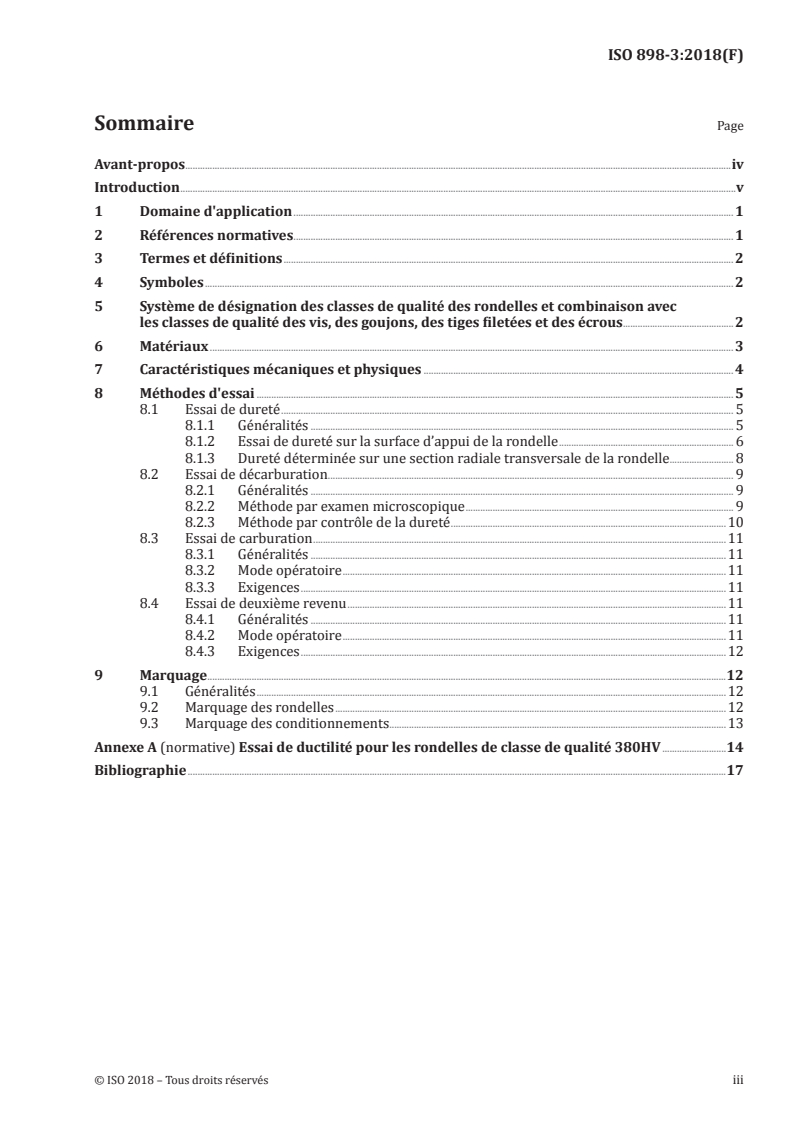 ISO 898-3:2018 ISO 898-3:2018 - Caractéristiques mécaniques des fixations en acier au carbone et en acier allié — Partie 3: Rondelles de forme plane de classes de qualité spécifiées/28/2018 - Page 3 preview