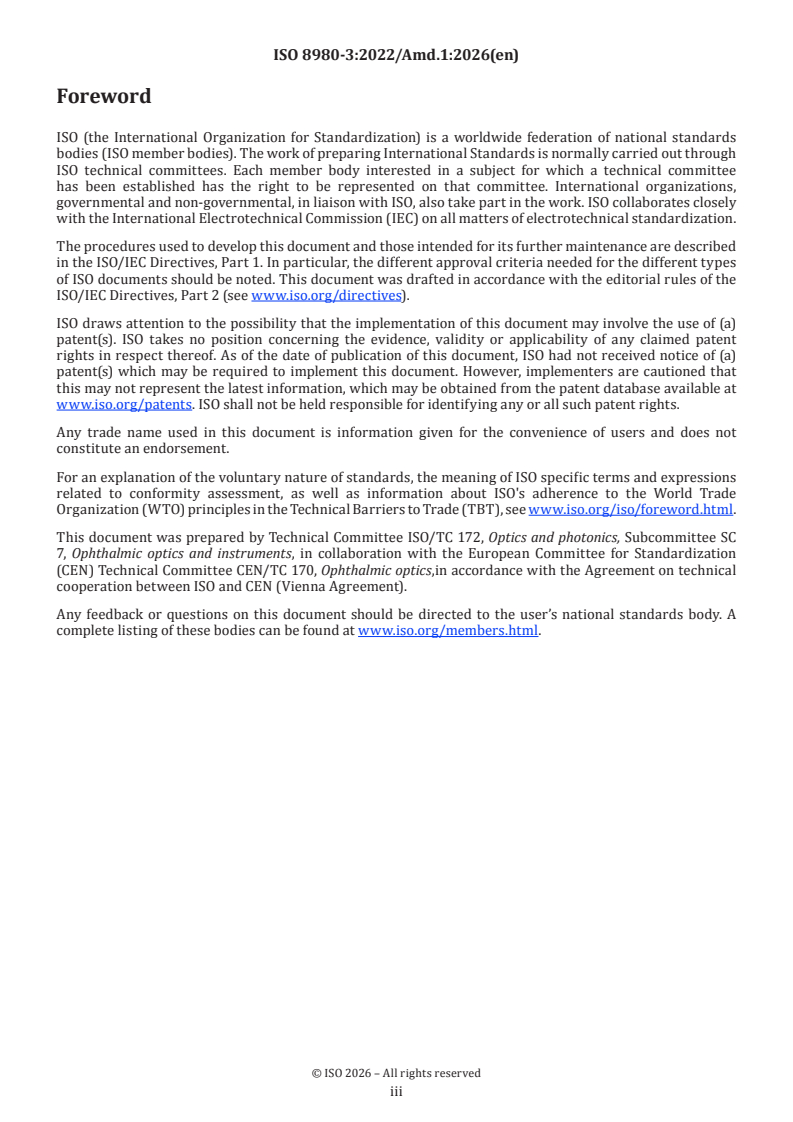 ISO 8980-3:2022/Amd 1:2026 ISO 8980-3:2022/Amd 1:2026 - Ophthalmic optics — Uncut finished spectacle lenses — Part 3: Transmittance specifications and test methods — Amendment 1 - Page 3 preview