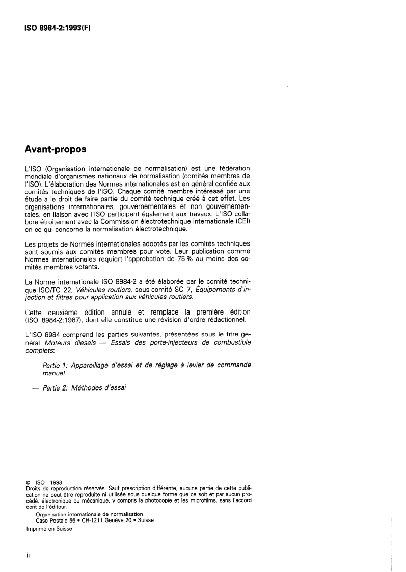 ISO 8984-2:1993 ISO 8984-2:1993 - Moteurs diesels — Essais des porte-injecteurs de combustible complets — Partie 2: Méthodes d'essai/16/1993 - Page 2 preview