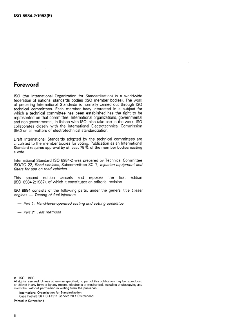 ISO 8984-2:1993 ISO 8984-2:1993 - Diesel engines — Testing of fuel injectors — Part 2: Test methods/16/1993 - Page 2 preview