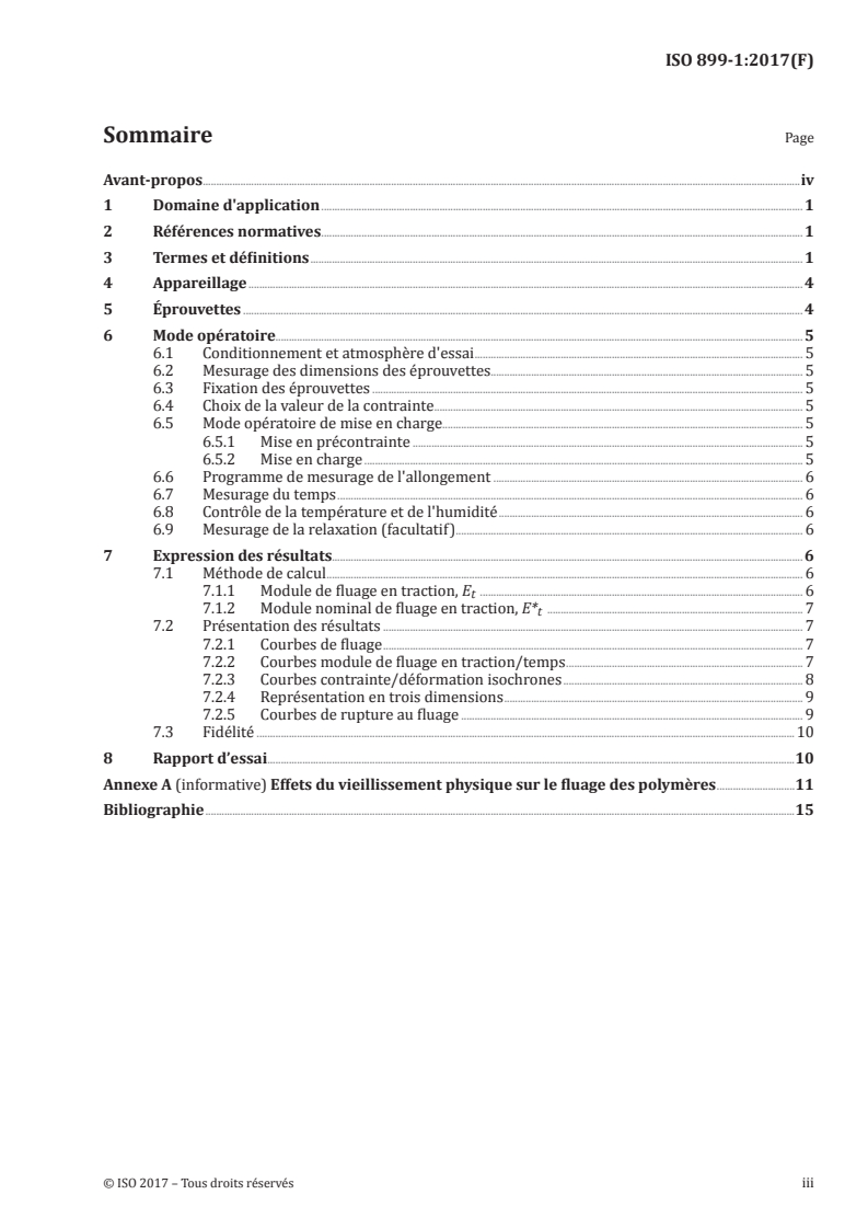 ISO 899-1:2017 ISO 899-1:2017 - Plastiques — Détermination du comportement au fluage — Partie 1: Fluage en traction/2/2017 - Page 3 preview