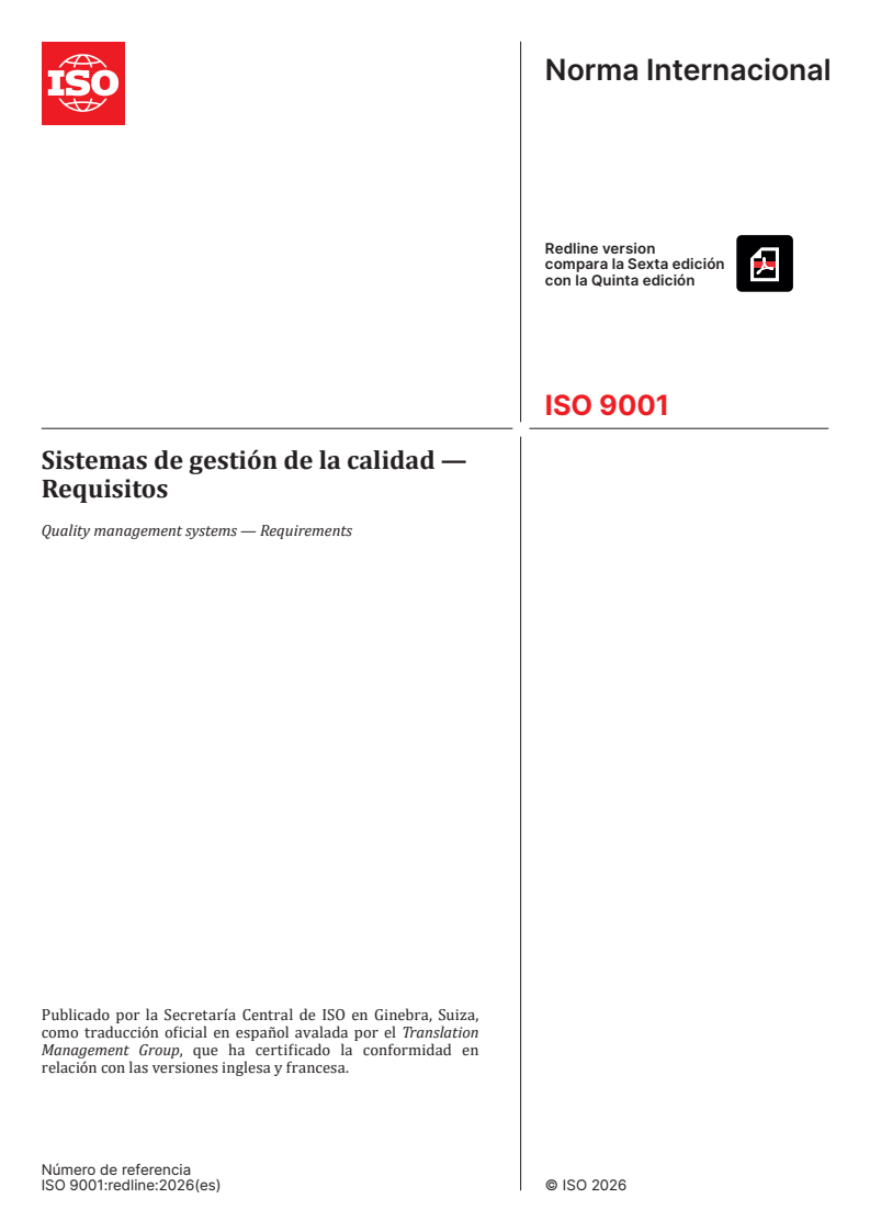 ISO 9001:2026 REDLINE ISO 9001:2026 - Quality management systems — Requirements - Page 1 preview