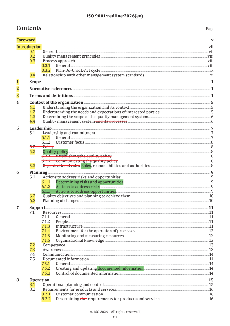 ISO 9001:2026 REDLINE ISO 9001:2026 - Quality management systems — Requirements - Page 3 preview