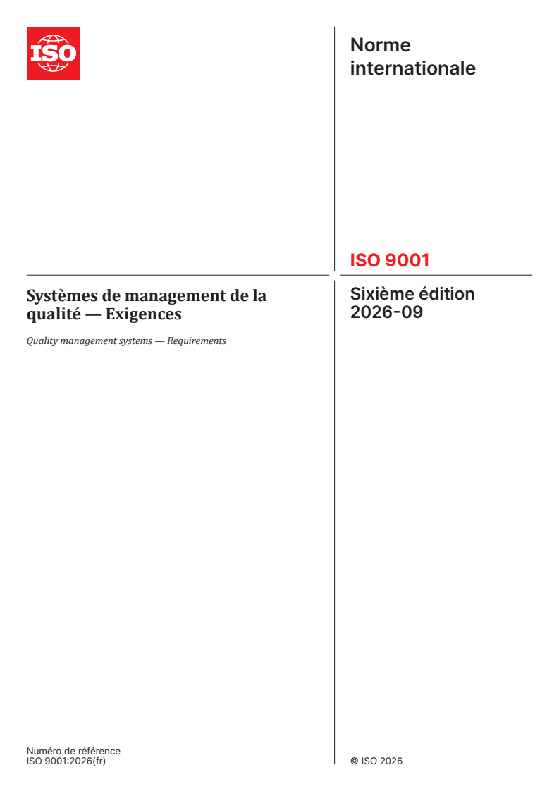 ISO 9001:2026 ISO 9001:2026 - Systèmes de management de la qualité — Exigences - Page 1 preview