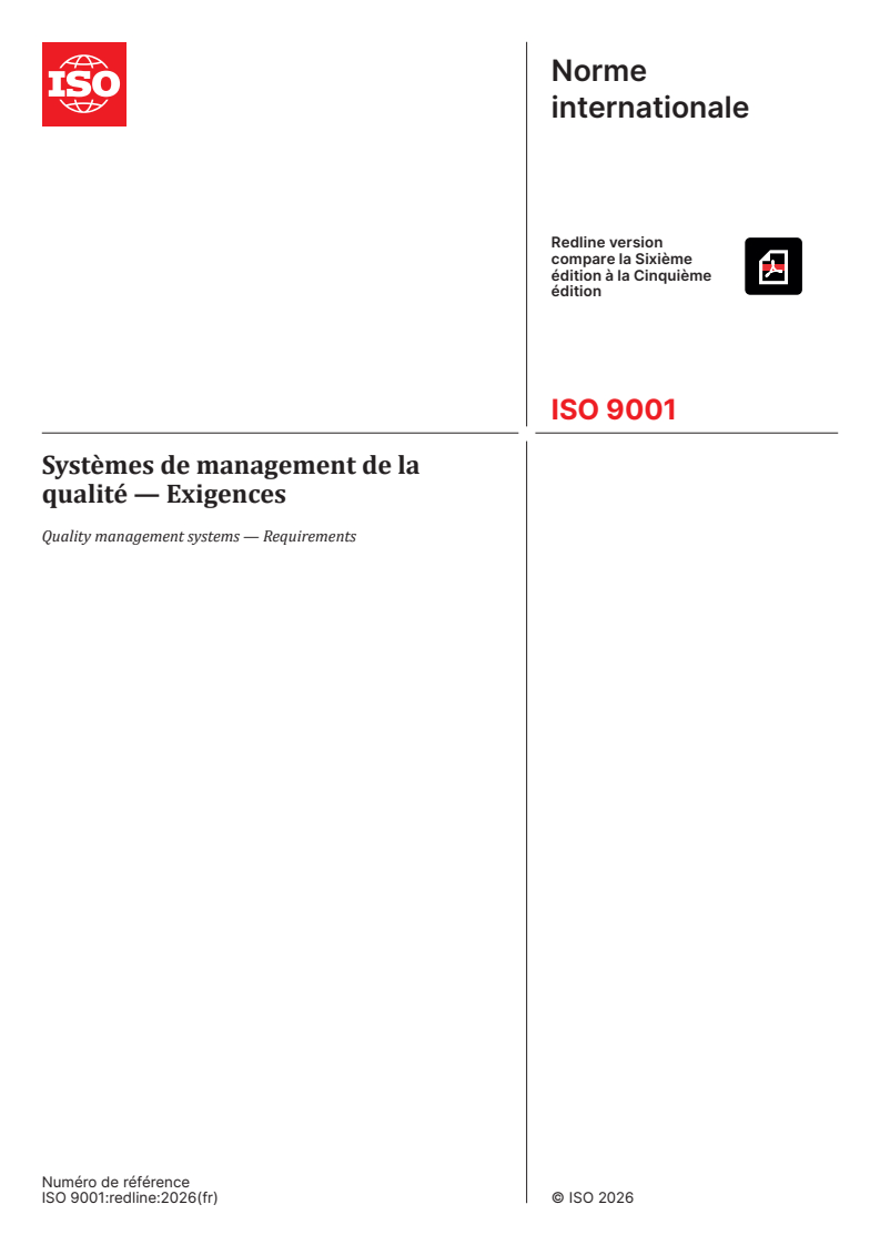 ISO 9001:2026 REDLINE ISO 9001:2026 - Systèmes de management de la qualité — Exigences - Page 1 preview