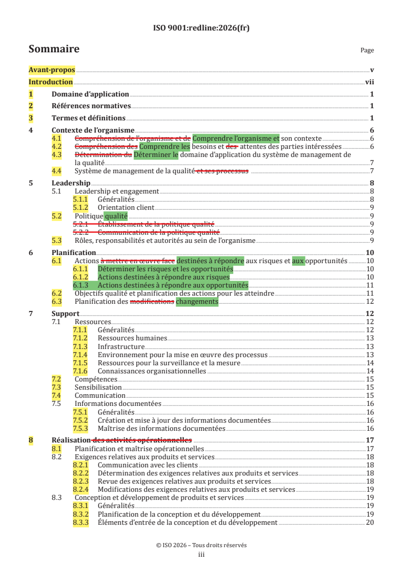 ISO 9001:2026 REDLINE ISO 9001:2026 - Systèmes de management de la qualité — Exigences - Page 3 preview