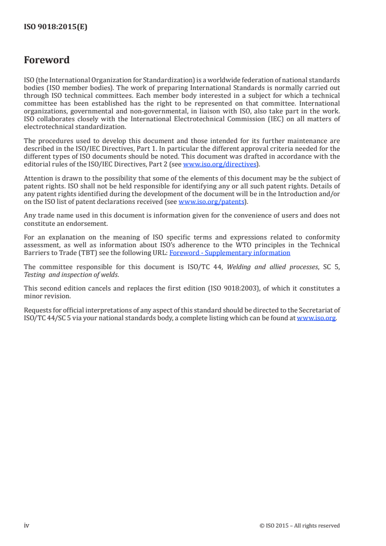 ISO 9018:2015 ISO 9018:2015 - Destructive tests on welds in metallic materials — Tensile test on cruciform and lapped joints/22/2015 - Page 4 preview